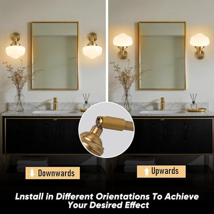 Vintage Wall Sconce, Bathroom Vanity Light with Milky White Glass Shade and Matte Brass Finish Bathroom Light Fixture, Wall Lamps for Living Room