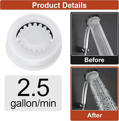8Pcs Shower Flow Restrictor, White Water Flow Reducer Control Value | 2.5 GPM Shower Head Water Saver, Plastic, 0.56 0.54 0.21 in, Universal Size, 14mm Connector