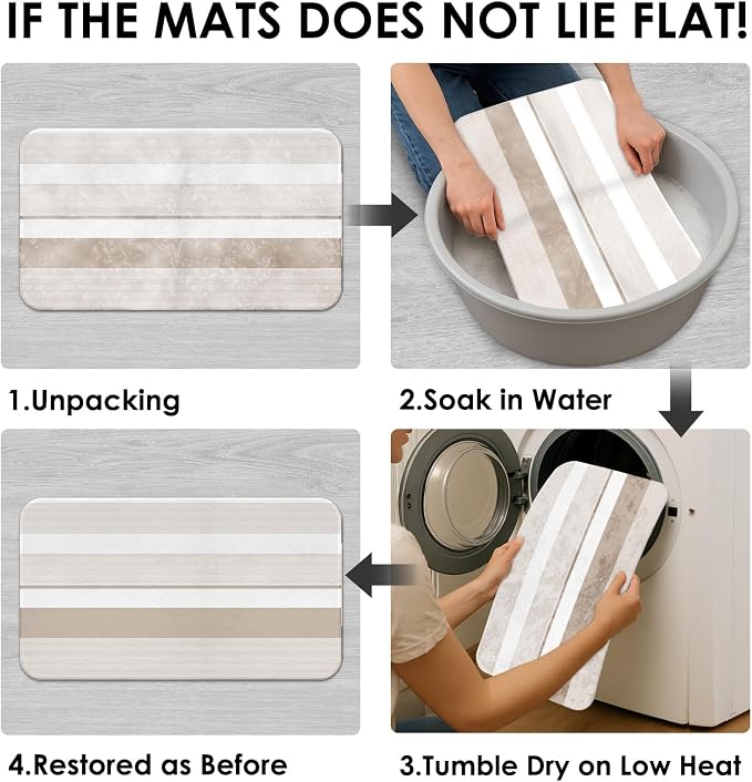 Bathroom Sets with Shower Curtain and Rugs, 4 Pcs, Abstract Striped | Modern Beige Simple Bathroom Decor Set with Toilet Lid Cover, Non-Slip Bath Mats and Accessories 12 Hooks