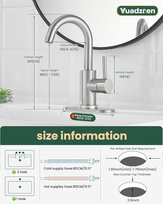 Bathroom Faucets, Modern Vanity Faucet for Bathroom Sink, Single Handle Kitchen Faucet Brushed Nickel, Stainless Steel Farmhouse Bar Sink Faucets with Pop Up Drain-2 Sets