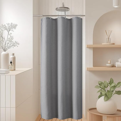 Gray 256GSM Heavy Duty Waffle Weave Shower Curtain, 36"x72" | Small Size Bath Curtain with Rustproof Grommets & Weighted Hem for Bathroom, Hotel, RV