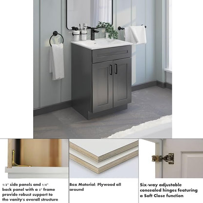 Bathroom Vanity Sink Base Ready-to-Assemble Bathroom Cabinet 24"/30'/36" Width (Vanity Base in Grey Shaker, 24 inch)
