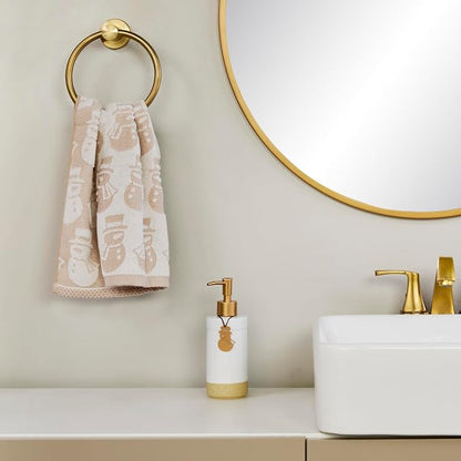 SKL Home Christmas/Winter Snowman Hand Towel Set-2pc, Jacquard, Tan | 100% Cotton. Soft, absorbent & reversible. Great for use in the bathroom, kitchen, or bar & gifting.