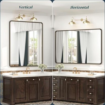 OKPAL 24x36 Bronze Bathroom Mirror, Brushed Metal Bathroom Vanity Mirrors for Wall, Bronze Rectangle Framed Bathroom Mirror, Anti-Rust (Horizontal/Vertical)