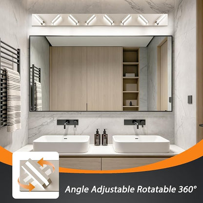 Bathroom Lights Fixtures Over Mirror, 360°Rotate Modern LED Vanity Lights for Bathroom, 64W Dimmable & High CRI Acrylic Wall Lighting, No Assembly Required (Brushed Nickel, 8-Light, 48 Inch)