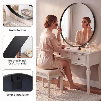 Sweetcrispy Round Bathroom Wall Mirror, Circle Vanity Mirror, 30 Inch | Matte Metal Frame, Over Sink Home Decor, Living Room Bedroom Entryway Style, Black