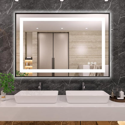 44"X36" LED Bathroom Mirror with Black Frame, Front Lit and Backlit | Metal Framed Mirror, Stepless Dimmable, HD Reflection, Anti-Fog, Shatter-Proof, Memory, 3 Colors Lighting, UL Listed.