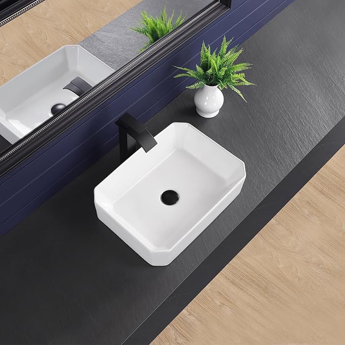 Vessel Sink 20"x14" Rectangular Bathroom Sink Modern White Porcelain Ceramic Above Counter Drop-in Vanity Sink for Bathrooms Art Basin