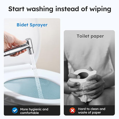 Arofa Handheld Bidet Sprayer, Bidet Attachment for Toilet, Chrome | Adjustabel Water Pressure, Leak-Free Hose, Fits Two-Piece Toilets, Feminine/Baby/Pet Wash, Cloth Diaper Rinse, Easy Install