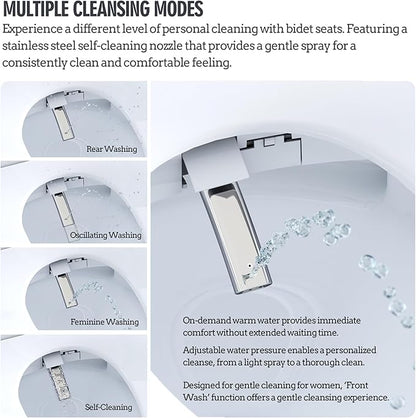 Heated Bidet Toilet Seat with Dual-Position Control Mode, Side Panel & Remote Control, Self-Cleaning Nozzle, Adjustable Warm Water and Dryer, Display Screen, Night Light, Elongated
