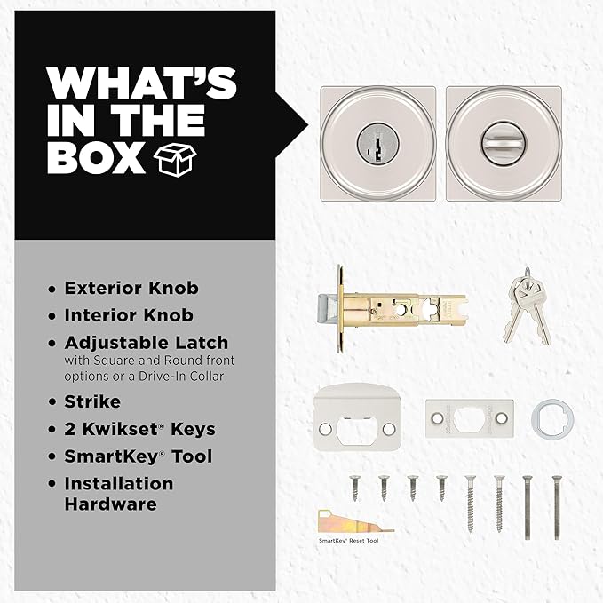 Kwikset Maven Entry Door Knob with Lock and Key, Secure Keyed Handle Exterior, Front Entrance and Bedroom, Satin Nickel, 4 Pack, Pick Resistant SmartKey Rekey Security and Microban