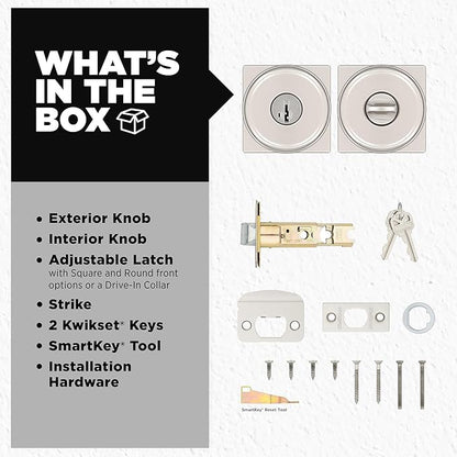 Kwikset Maven Entry Door Knob with Lock and Key, Secure Keyed Handle Exterior, Front Entrance and Bedroom, Satin Nickel, 4 Pack, Pick Resistant SmartKey Rekey Security and Microban