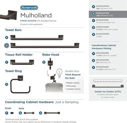 Amerock BH36024ORB | Oil Rubbed Bronze Towel Bar | 24 in (610 mm) Towel Rack | Mulholland | Bathroom Towel Holder | Bathroom Hardware | Bath Accessories
