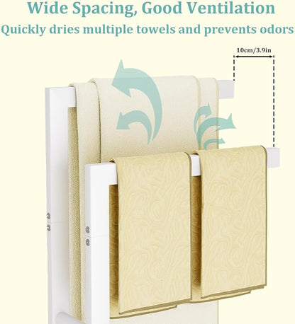 Yawinhe 2 Tier Free Standing Towel Rack,31.5in Towel Drying Rack,White | Blanket Holder with Marble Base;Tall Towel Drying Rack Outdoor; Metal Towel Stand for Bathrooms;Hand Holder for Bathroom
