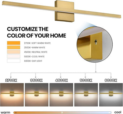Epinl Gold Bathroom Light Fixtures - 24 inch Brushed Gold Vanity Light for Bathroom Over Mirror Dimmable 5CCT LED Light Bar Modern Lighting Fixture for Bathrooms Bedroom Living Room