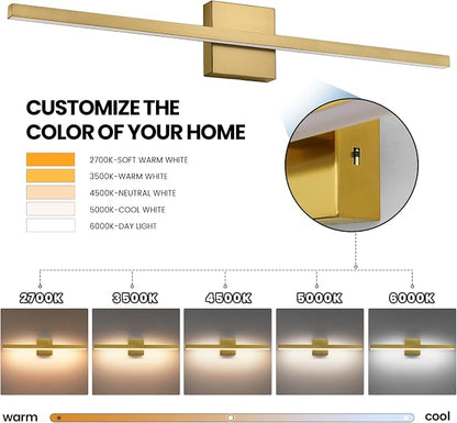 Epinl Gold Vanity Lights for Bathroom - 31.5 inch Brushed Gold Bathroom Light Fixtures Over Mirror 22W LED Dimmable Wall Sconce Lighting Fixture 5CCT Vanity Light Bar for Bathroom Bedroom