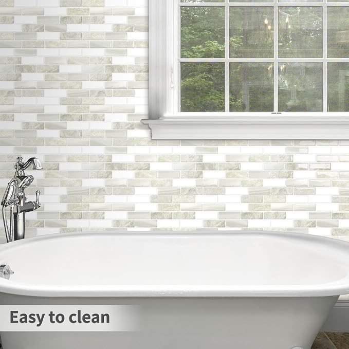 Beige Peel and Stick Backsplash 3D Self Adhesive Wall Tile 10 Sheet | Thick,Sticky,Vinyl,12"x12",Marble,for Kitchen,Bathroom