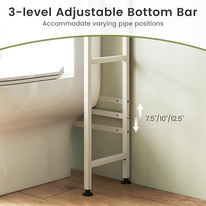 BECOMFORT Over The Toilet Storage Cabinet, Above Toilet Bathroom Shelf with Flip-up PC Doors, Metal Stand & 4 Hooks, Freestanding Space Saver, Over Toilet Bathroom Organizer for Laundry Room (White)