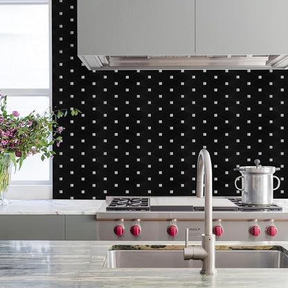 STICKGOO Peel and Stick Backsplash, 10 Sheets Kitchen Mosaic Tile Sticker, Black Brushed Aluminum Composite Panel, Stick on Backsplash for Kitchen, Countertop, Bathroom Vanity