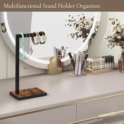 Hand Towel Stand for Bathroom Counter, L-Shape Hand Towel Holder | Towel Holder Stand Height 13.85'' for Vanity Countertop, Kitchen Counter, Rustic Brown-Square Base-L Shape