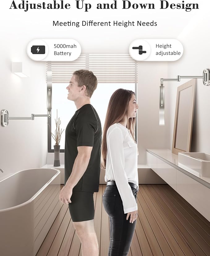 20X 9" Wall Mounted Magnifying Makeup Mirror with Light Height Adjustable | 5000mAh Double Sided Rechargeable LED Lighted Vanity Mirror with Magnification 3 Color Light up Extended Arm 360 Rotation