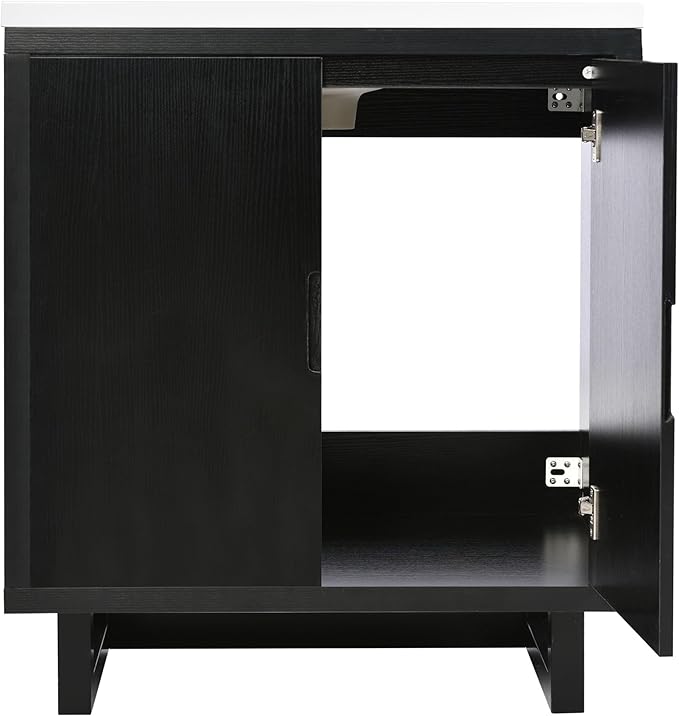 Favfurish 30" Bathroom Vanity with Resin Sink,Undermount Single Basin Bath Vanity Set w/2 Soft Closing Doors,Transitional Freestanding Storage Cabinet,Solid Wood Frame,Black