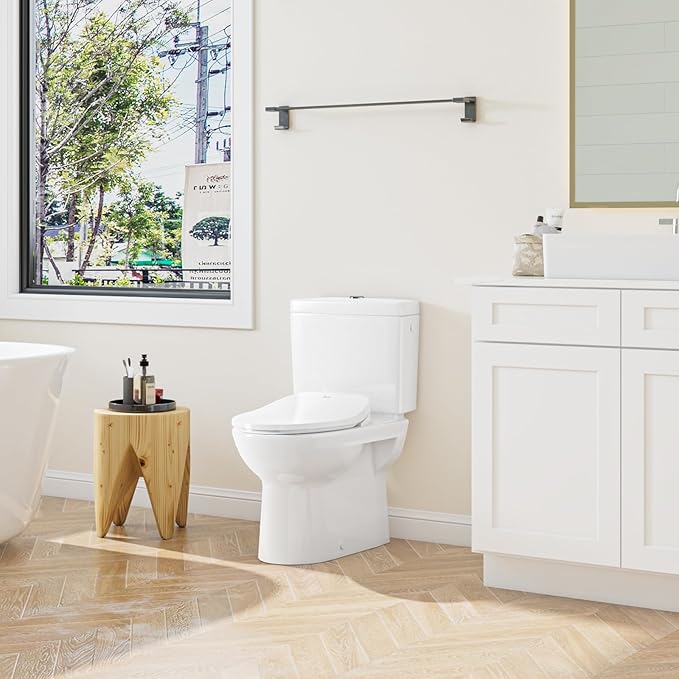 Electric Bidet Toilet Seat Adjustable Warm Water & Dryer Slow Close Heated Toilet Seat Smart Self Dual Cleaning Elongated Night Light D500