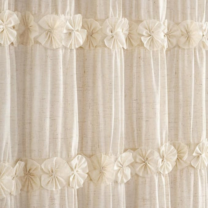 Ruffle Farmhouse Linen Shower Curtain with Vintage Bow 72" W x 72" H | Linen Blend Fabric, Ruffle Bow and Ruffled Hem，Linen Texture，Machine Washable，12 Metal Holes and Plastic Hooks