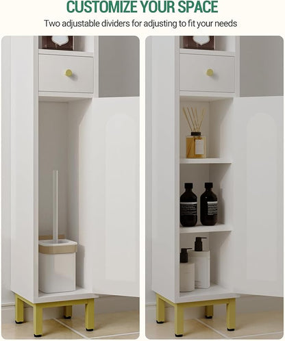 Bathroom Cabinet with Adjustable Shelves, Freestanding Floor Cabinet, Tall Bathroom Storage Cabinet with Doors & Drawer, Narrow Toilet Paper Storage Cabinet, White BC28013X