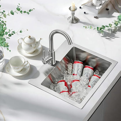 Bar Sink 15x15 Inch Drop in Bar Sinks with Faucet Combo Modern Stainless Steel Small Kitchen Sink Single Bowl RV Sink