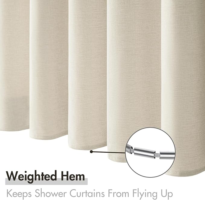 MIULEE 72 x 84 Extra Long Linen Shower Curtain Light Cream 12 Metal Hooks | Washable, Heavy Fabric Curtain Set, Waterproof Thick Cloth Shower Curtains, Bathroom Hotel Bathtub
