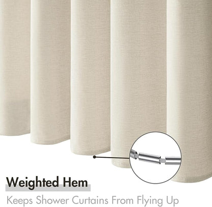 MIULEE 72 x 84 Extra Long Linen Shower Curtain Light Cream 12 Metal Hooks | Washable, Heavy Fabric Curtain Set, Waterproof Thick Cloth Shower Curtains, Bathroom Hotel Bathtub