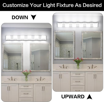 6 Light Bathroom Vanity Light - Modern LED Bathroom Lights - Chrome Lighting Fixtures Over Mirror for Bath 6000K Cool White
