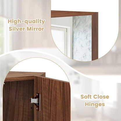 Giantex Corner Medicine Cabinet, 23.5” Over The Toilet Storage Cabinet with Mirror Door, Adjustable Shelf, Clear Reflection, Space-Saving Mirrored Cabinet, Bathroom Wall Cabinet for Entryway, Brown