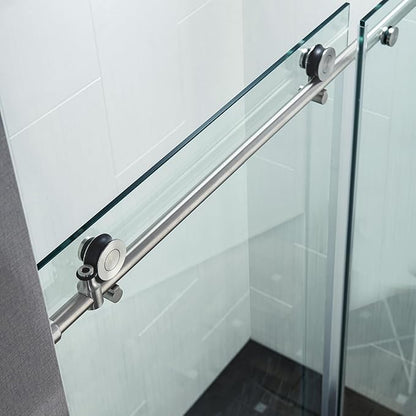Woodbridge Frameless Single Sliding Shower Doors in Brushed Nickel Finish, 45.5-48" Width x 76" Height with 3/8"(10mm) Clear Tempered Glass, Soft Close System and Explosion-Proof Film, BSDC4876-B