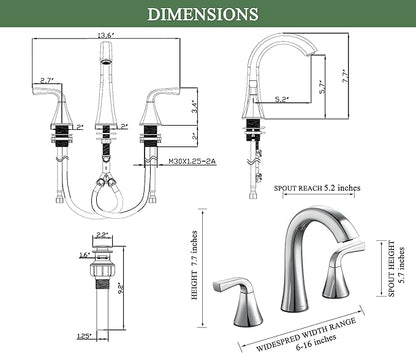 Bathroom Faucet for Sink 3 Hole, Chrome 8 Inch Widespread Bathroom Sink Faucets with Pop-up Drain and Supply Lines, Lavatory Vanity Faucets, TAF826-CP