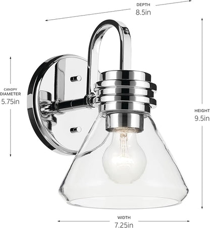 Kichler Farum 7.25" 1-Light Wall Sconce with Clear Glass in Chrome, for Fireplace, Kitchen, Bedroom, Hallway, or Vanity, (7.25" W x 9.5" H) 55153CHCLR
