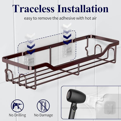 Kitsure Shower Caddy, Adhesive Shower Organizer, Large, Brown | Stainless Steel Shelf for Inside Shower, No Drill Bathroom Organizers and Storage, Home Decor Accessories