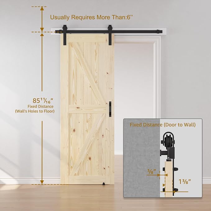 SMARTSTANDARD 30in x 84in Sliding Barn Door with 5ft Barn Door Hardware Kit Included, Unfinished Solid Spruce Wood Door, Assembly Required, DIY, Stainable, Natural | Unfinished Solid Spruce Wood Door, Assembly Required, DIY, Stainable, Natural