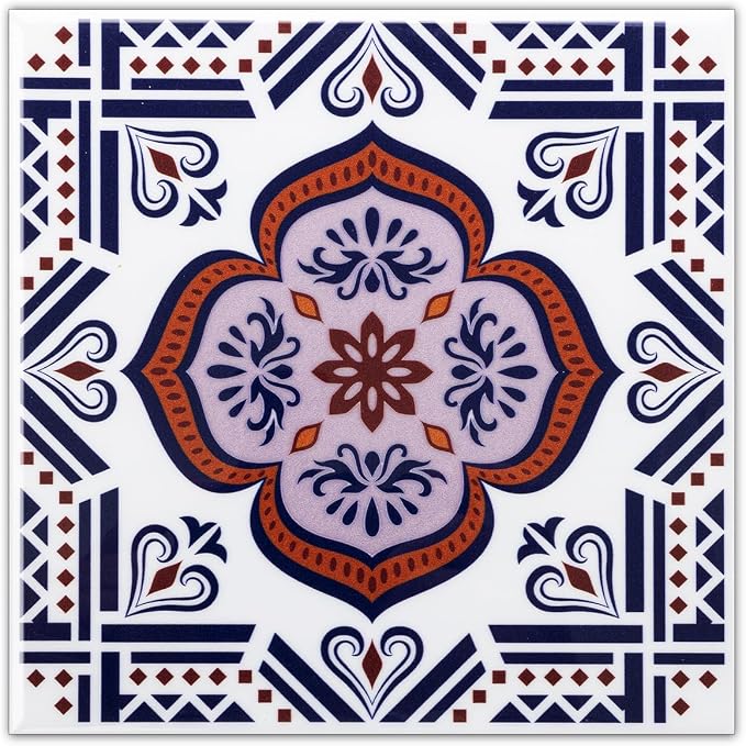 DICOFUN 32 Colorful Talavera Mexican Tile Peel and Stick Backsplash, 6" x 6" Waterproof Stick on Wall Tiles (Style 6)