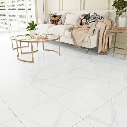 Marble Peel and Stick Floor Tiles for Bathroom Self Adhesive Floor Tiles Peel and Stick Waterproof Vinyl Flooring for Bedroom Kitchen Living Room Camper Marble White 20 PCS 12" x 12"