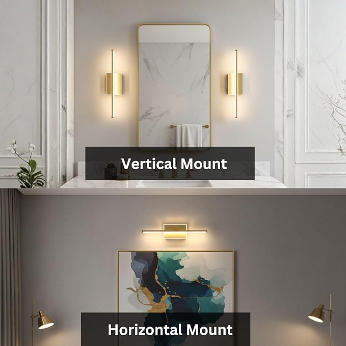 20-Inch Smart LED Vanity Light Bar | Dual Light Source (10W Main/3W Motion Sensor) | 4 Switch Modes (Incl. Night Light) | 3000K, 1040LM, CRI 90+, Dimmable, ETL(Brushed Gold)