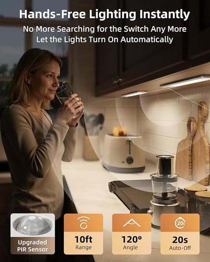 EZVALO 10inch Under Cabinet Lighting, 2500mAh Rechargeable Motion Sensor Lights Indoor with 3 Color Temps, 2 Pack Magnetic Closet Light, 80 LED Dimmable Under Counter Lights for Kitchen, Shelf, Stair