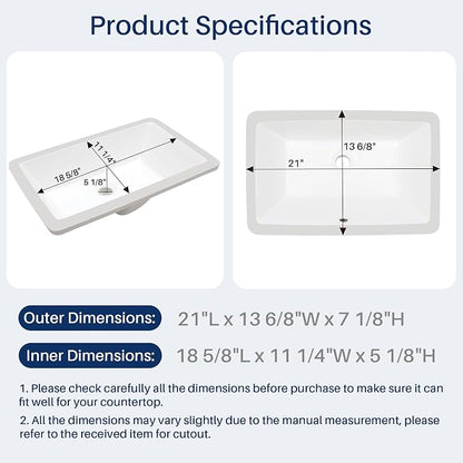 Enbol 18.6x11.2 Inch Undermount Bathroom Sink White Ceramic Durable Scratch Resistant Easy Clean with Overflow - ECU1811