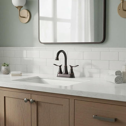 KINGO HOME Modern 2 Handle Oil Rubbed Bronze Bathroom Faucet, Bronze Bathroom Faucets RV Rubbed Bronze Bath Vanity Faucet for Sink 3 Hole with Water Supply Lines and Pop Up Drain