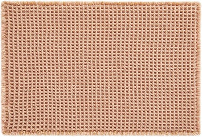 TYUU Waffle Bath Mat, Small Boho Bathroom Rugs Non Slip 24x16 Light Peach | Super Absorbent Quick Dry Bath Rug, Non-Slip Backing, Soft Waffle Washable Farmhouse Bathroom Mats, Tub, Shower & Home Decor