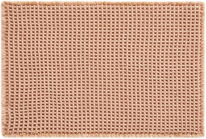 TYUU Waffle Bath Mat, Boho Bathroom Rugs Non Slip, 36x24 Light Peach | Super Absorbent Quick Dry Bath Rug, Non-Slip Backing, Soft Waffle Washable Farmhouse Bathroom Mats, Tub, Shower & Home Decor
