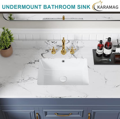 18 Inch Undermount Bathroom Sink Small Rectangle Undermount Sink White Ceramic Under Counter Bathroom Sinks with Overflow (18.3"x13.8")
