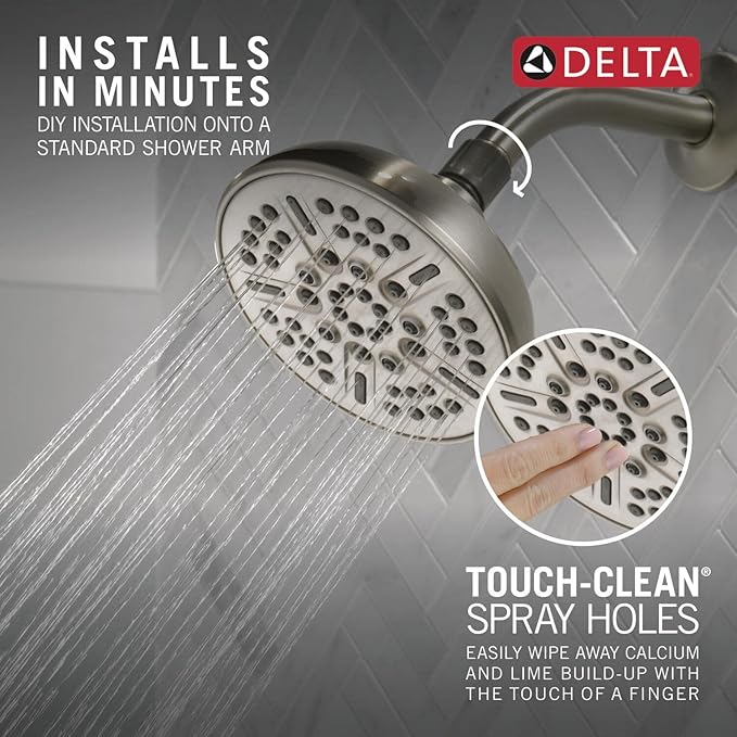 Delta Faucet 8-Spray Touch-Clean Shower Head Brushed Nickel, Delta Shower Heads, Showerhead, Brushed Nickel Shower Head, 1.75 GPM Water Flow, Stainless 75898CSN
