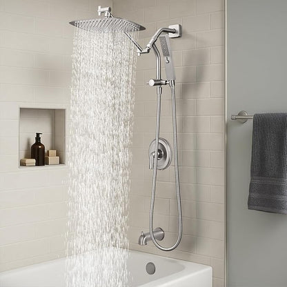 G-Promise 10 Inch All Metal Rain Shower Head with Handheld (Brushed Nickel) | Suits Every Height, Pause Mode Diverter, Massage Mode Handheld, Full Body Coverage, Easy to Install, Modern Bath Upgrade